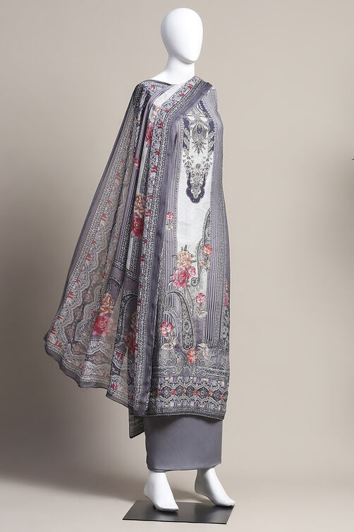 Grey Muslin Unstitched Suit Set image number 0