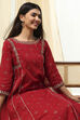 Cream-Colored Cotton Foil Printed Kalidar Suit Set image number 1