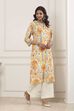 Off White Cotton Straight Kurta image number 4