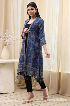 Indigo Poly Mettalic Front Open Yarndyed Shrug image number 2