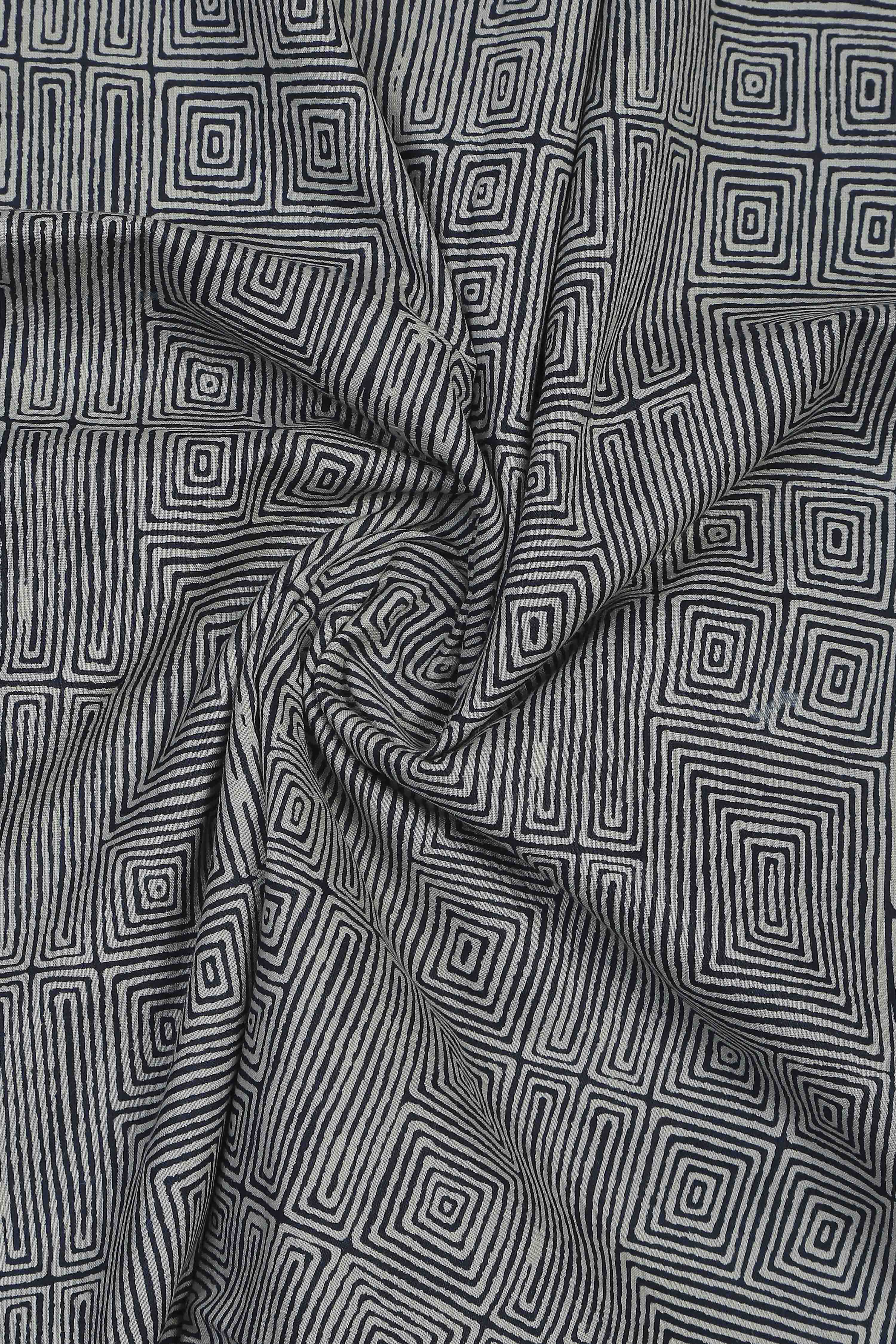 Indigo Cotton Screen Print Unstitched Suit Set image number 2