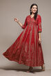Red Cotton Flared Printed Dress