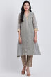 Grey Poly Cotton Flared Yarndyed Kurta image number 2