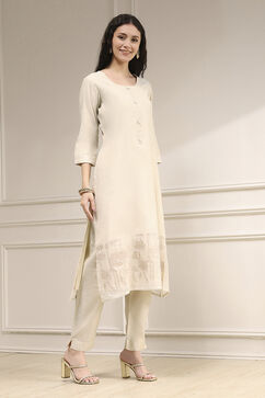 White Tissue Applique Unstitched Suit Set image number 6
