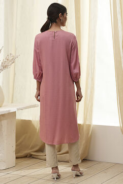 Dull Pink Solid Gathered Straight Kurta image number 3
