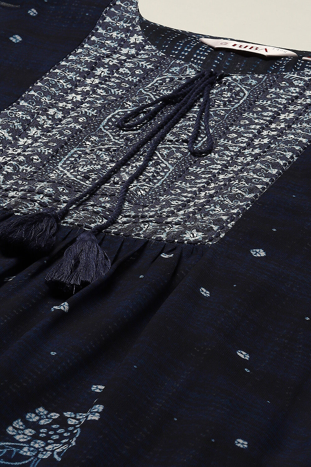 Indigo LIVA Blend Straight Printed Kurta image number 1