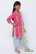 Pink And Blue Cotton Straight Kurta Salwar Suit Set image number 3