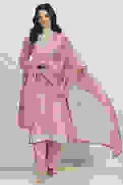 Dusky Pink Chanderi Machine Embroidered Unstitched Suit Set image number 1