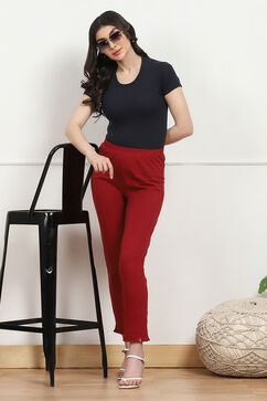 Maroon Cotton Blend Pants image number 0