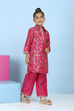 Red Poly Viscose Printed Straight Suit Set image number 5