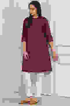 Wine Cotton Solid Straight Kurta image number 0