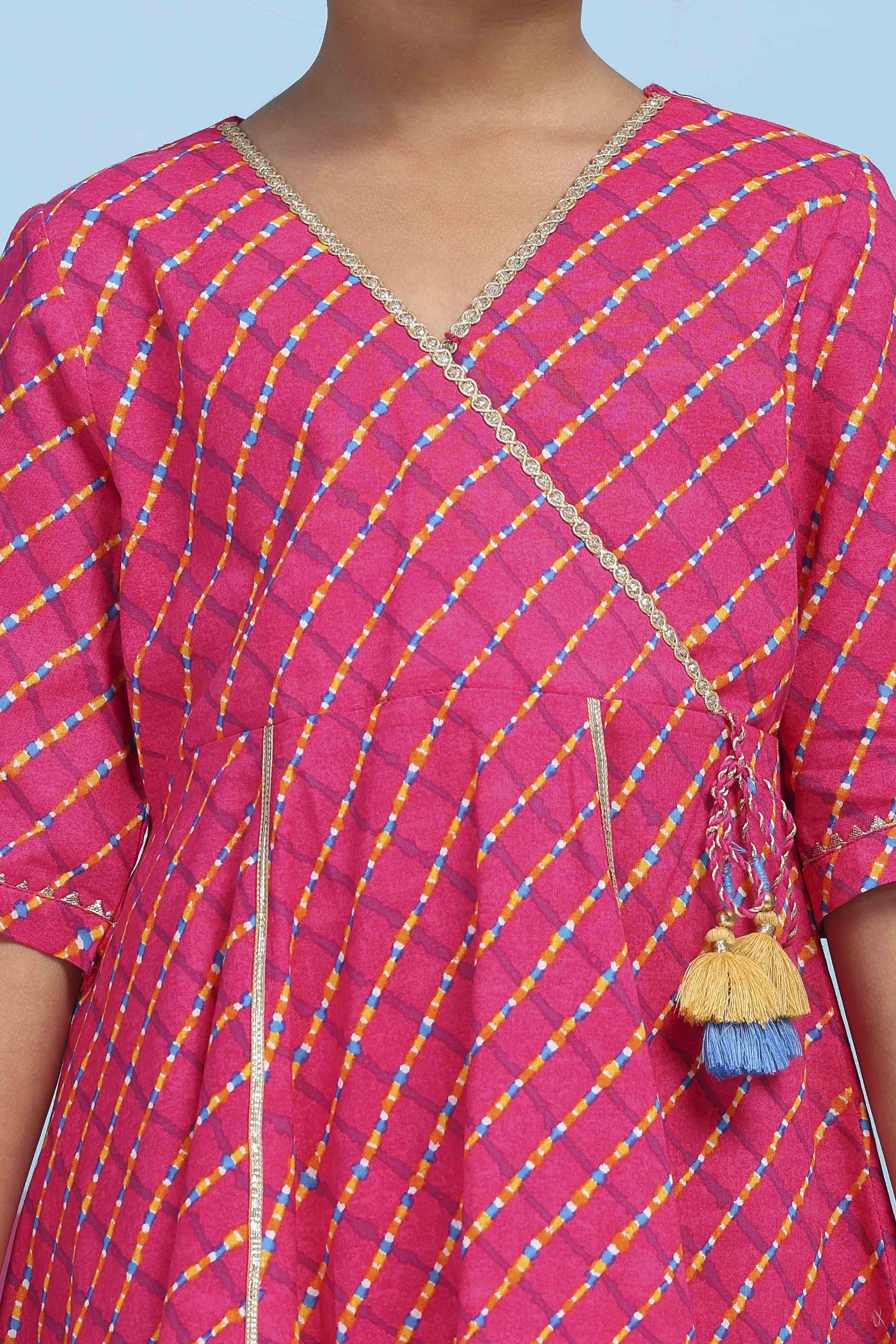 Pink Cotton Printed Anarkali Suit Set image number 1