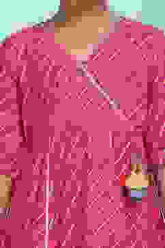 Pink Cotton Printed Anarkali Suit Set image number 1