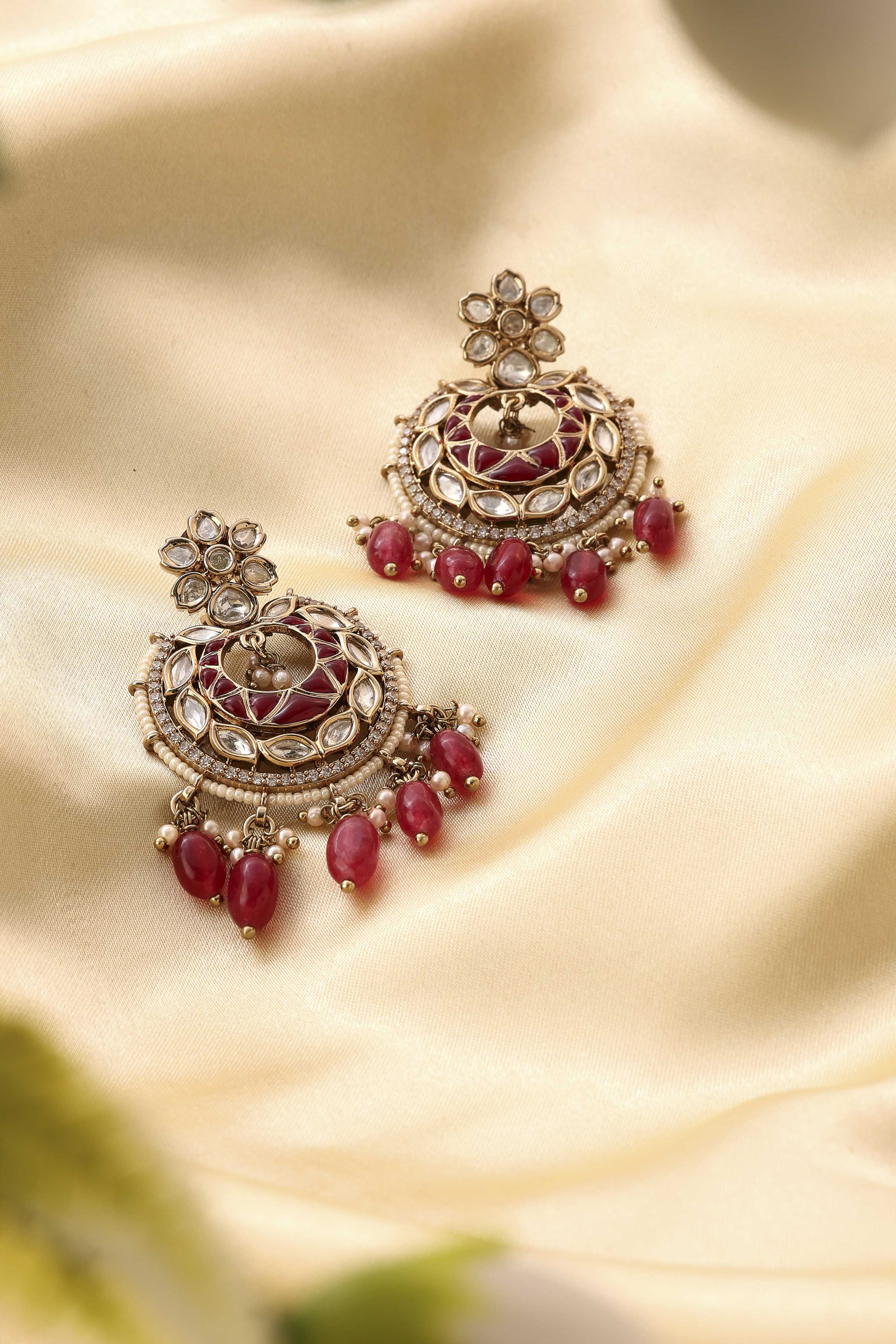 Red Brass Gold-Plated Chandbali Earrings image number 0