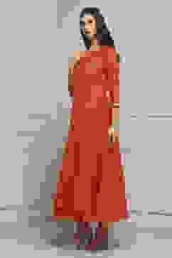 Tomato Red Poly Cotton Printed Kurta Dress image number 2