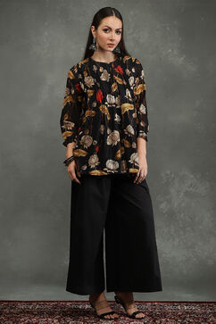 Rohit Bal Black Silk Chanderi Floral Printed Gathered Co-ord Set image number 5