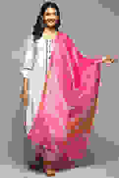 Fuschia Cotton Blend Printed Dupatta image number 0