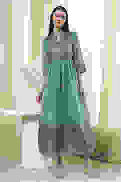 Turquoise Yarn-Dyed Flared Kurta image number 5