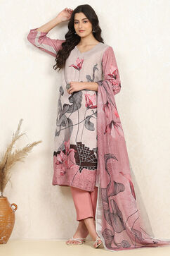 Wine Linen Blend Unstitched Suit Set image number 1