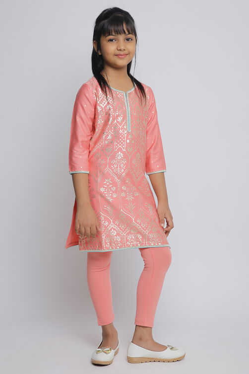 Turquoise Cotton Straight Kurta Legging Suit Set image number 4