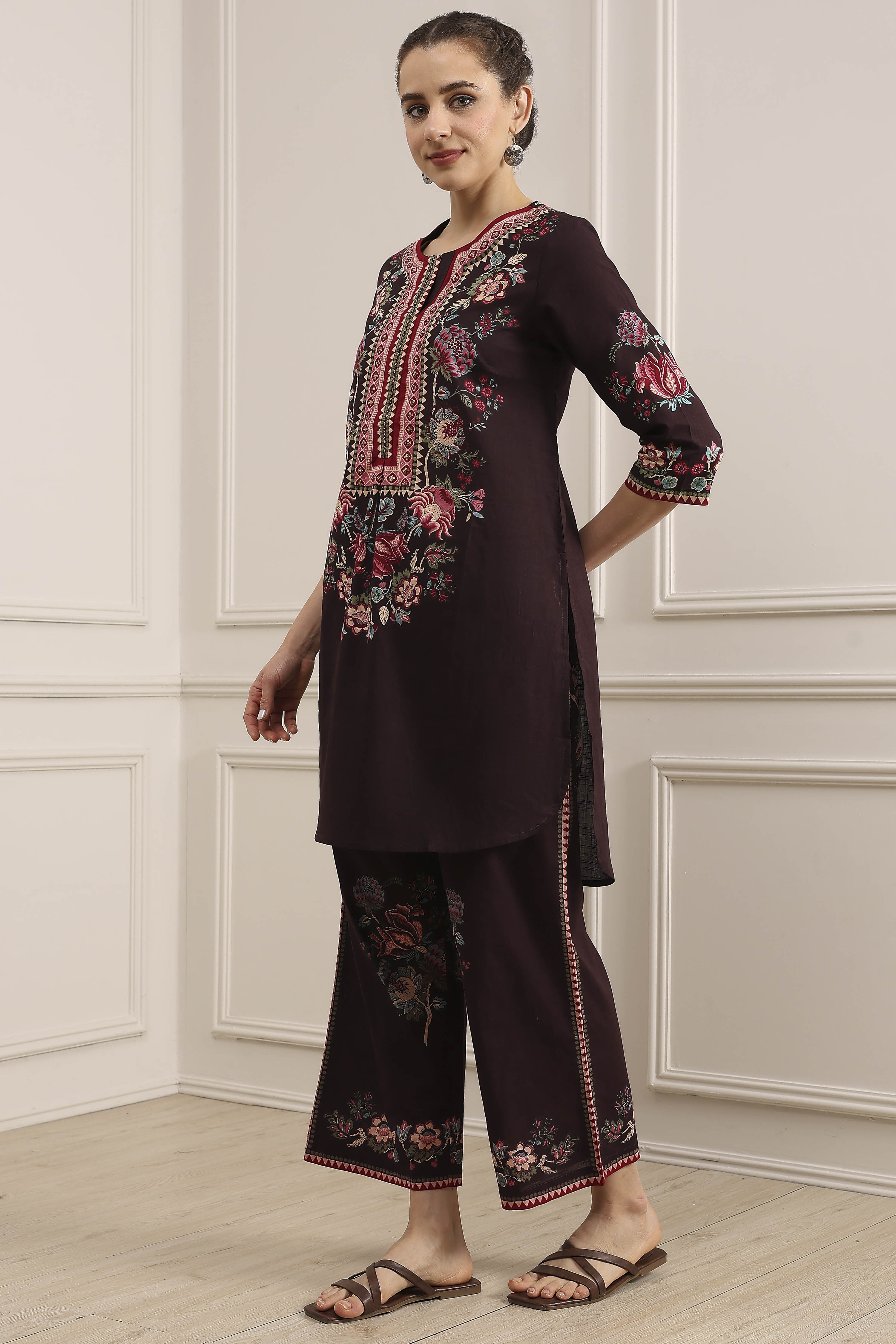 Blue Cotton Printed Straight Kurta Set image number 3