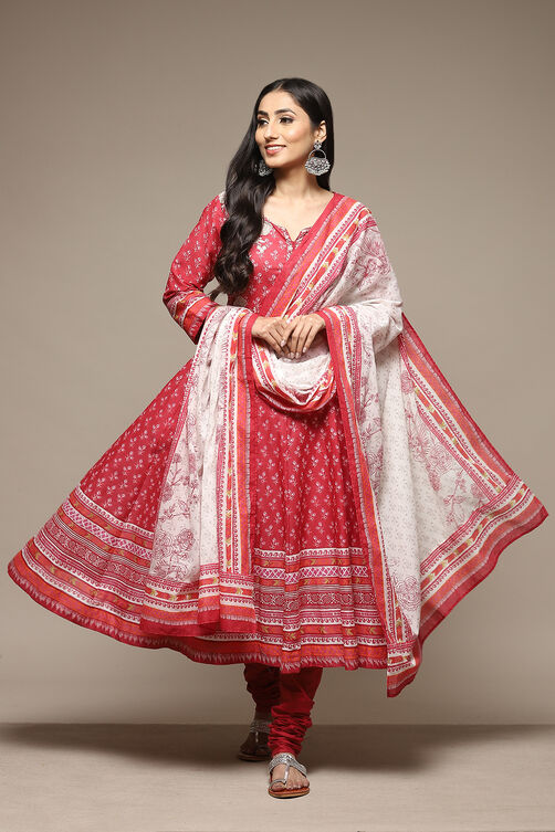 Indigo Cotton Anarkali Kurta Churidar Suit Set image number 0