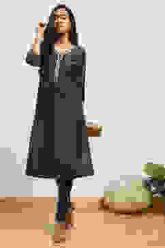 Navy Cotton Blend Solid Churidar image number 0