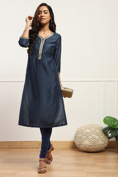 Navy Cotton Blend Solid Churidar image number 0