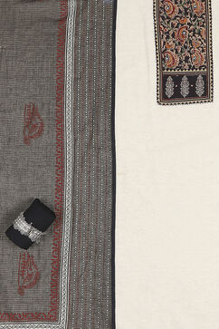 Cream-Black Flex Hand Block Print Unstitched Suit Set image number 1