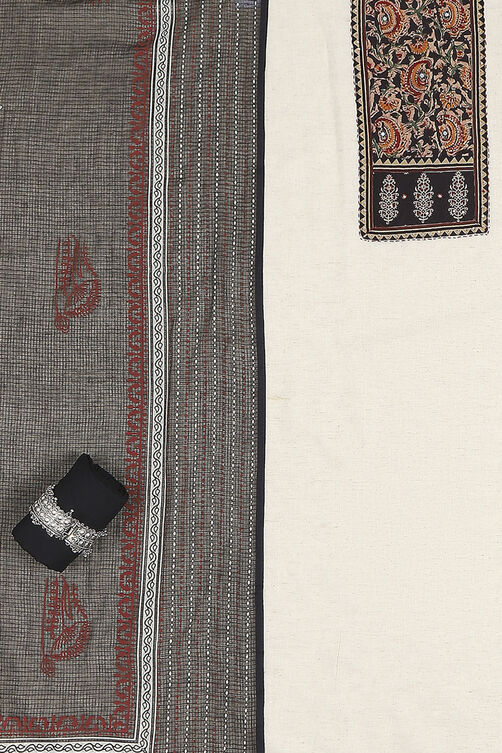 Off-White-Red Flex Hand Block Print Unstitched Suit Set image number 1