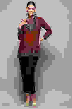 Maroon Crepe Printed Straight Short Kurta image number 2