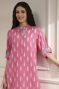 Pink Cotton Straight Yarndyed Kurta image number 1