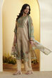 Blue Poly Linen Straight Suit Set image number 3