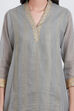 Grey Poly Cotton Flared Yarndyed Kurta image number 1
