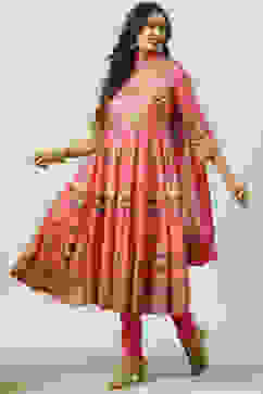 Fuchsia Cotton Anarkali Kurta Churidar Suit Set image number 5