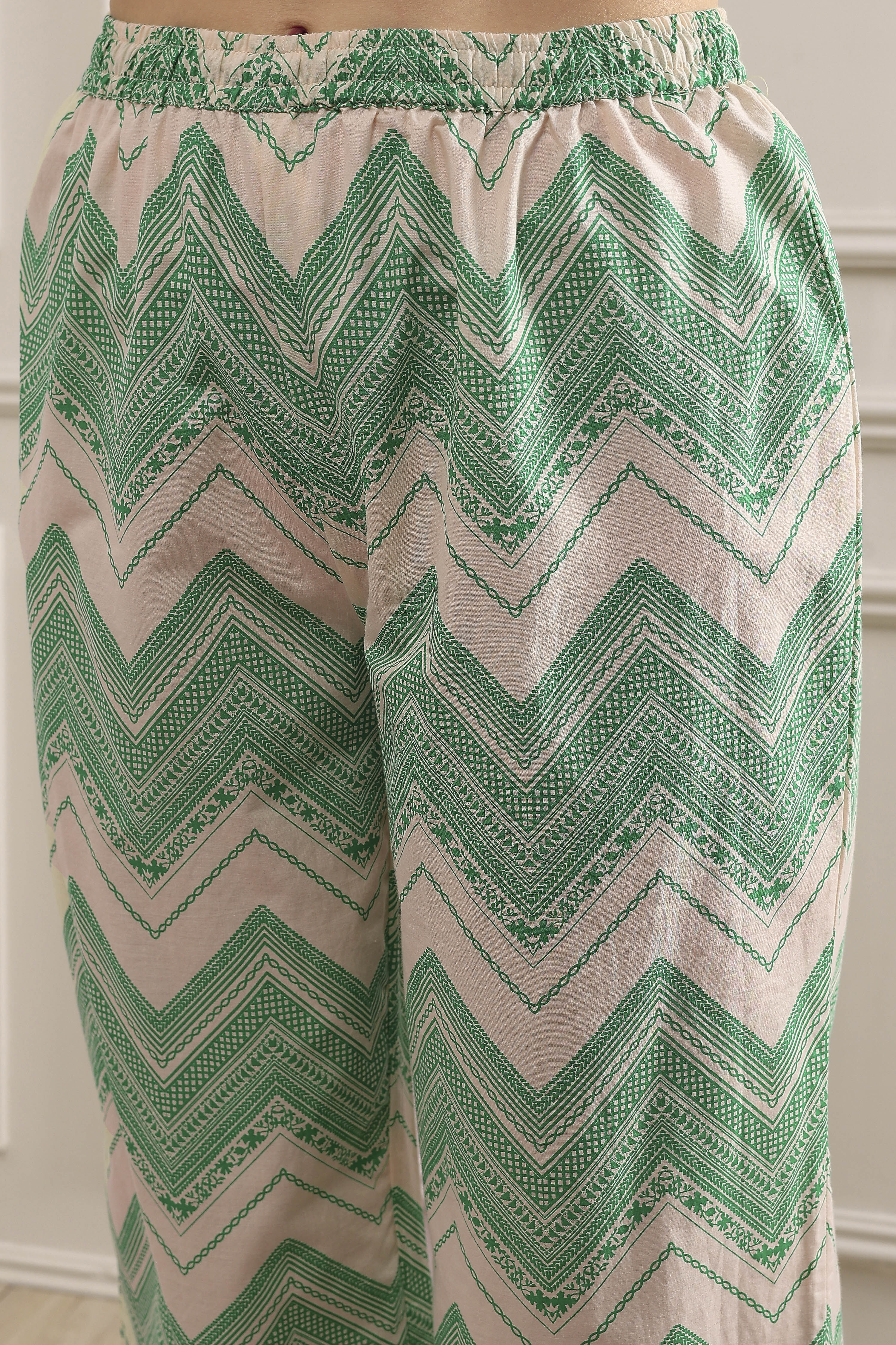 Sea Green Cotton Printed A-Line Suit Set image number 2