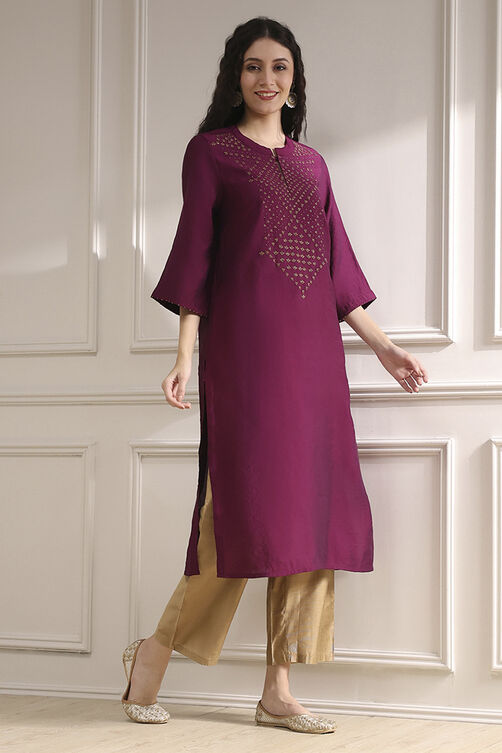 Berry Dyed Straight Kurta image number 0