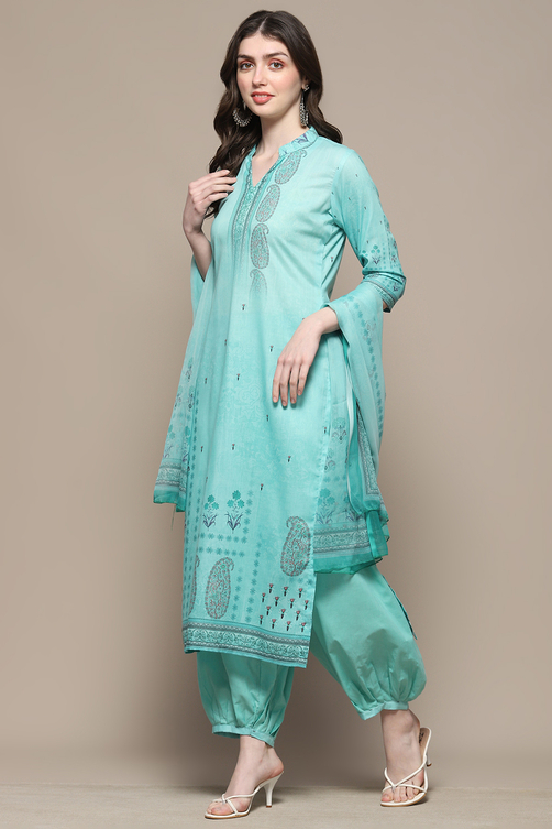 Red Cotton Blend Floral Digital Print Unstitched Suit Set image number 5