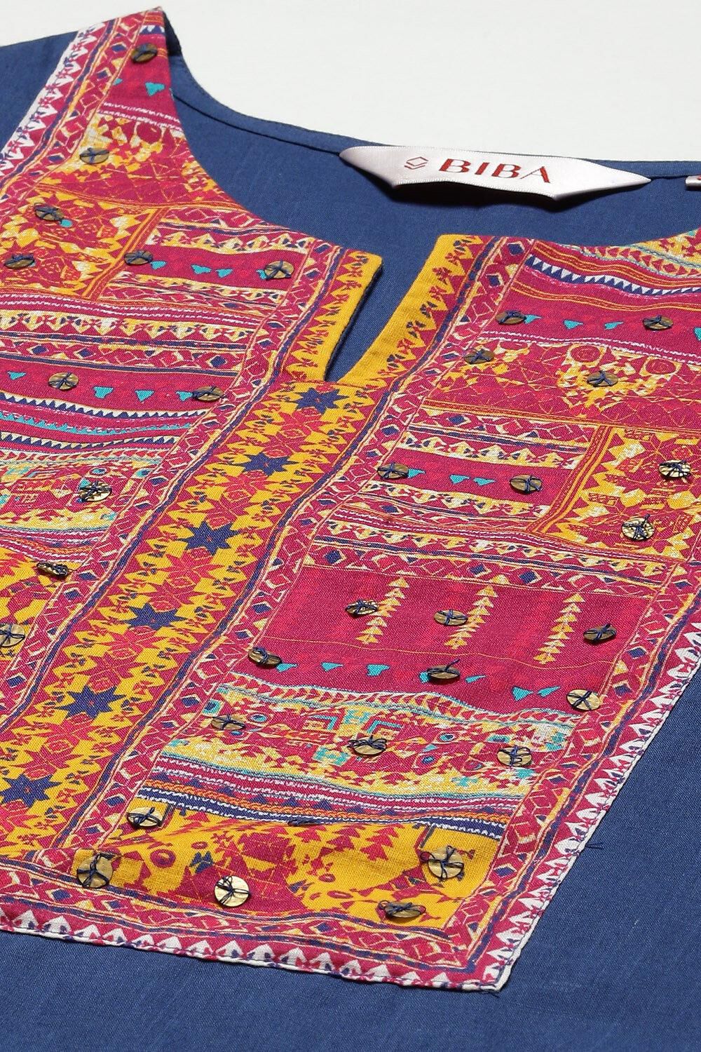 Blue Solid Cotton Straight Kurta Palazzo Suit Set image number 1