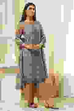 Camel Art Silk Straight Suit Set image number 5