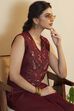 Maroon Embroidered Sleeveless Fusion Set image number 1
