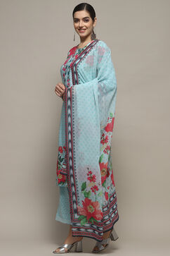 Turquoise Rayon Straight Suit Set image number 5