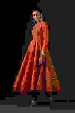 Rohit Bal Orange Cotton Silk Anarkali Printed Suit Set image number 4