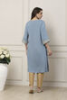Powder Blue Viscose Rayon Straight Solid Kurta image number 3