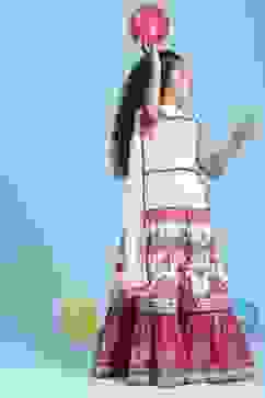 White Cotton Printed Regular Lehenga Set image number 6