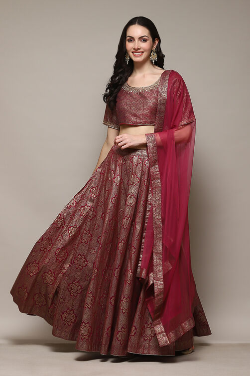 Navy Blue Polyester Straight Kurta Lehenga Set image number 7