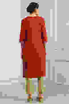 Red Solid Straight Kurta image number 3