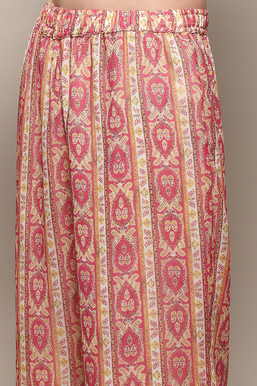 Cream Printed Strappy A-Line & Palazzo Suit Set image number 2