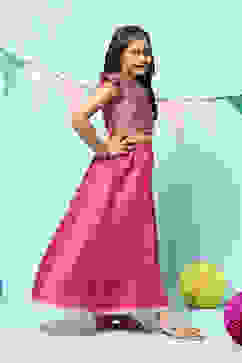 Berry Pink Art Silk Straight Lehenga Set image number 3