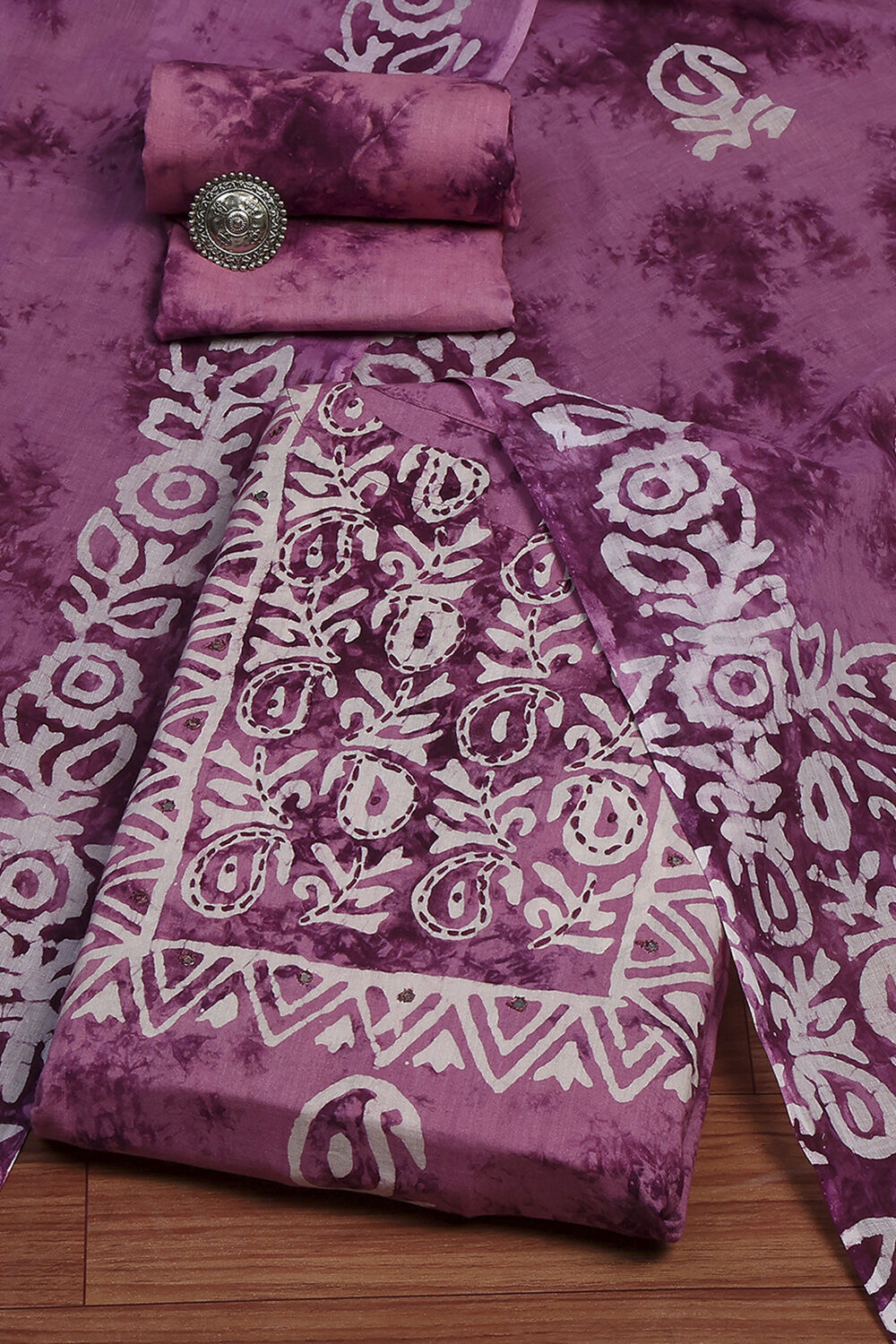 Purple Cotton Unstitched Suit Set image number 0